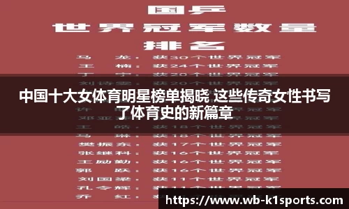 中国十大女体育明星榜单揭晓 这些传奇女性书写了体育史的新篇章